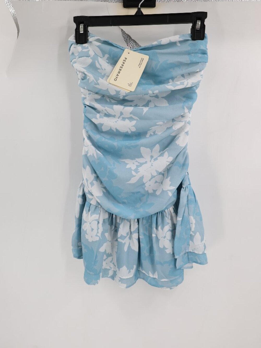 NWT Peppermayo mini dress womens 0 Corrine Strapless Mini Dress Blue Blossom